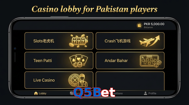 Lobby view of Q5Bet for Pakistan users